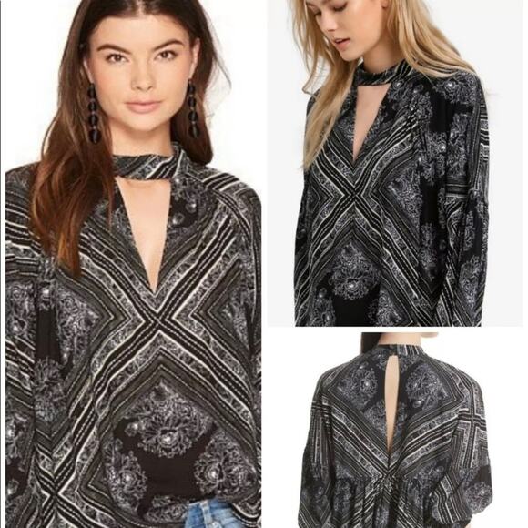 Free People Women’s Walking On A Dream Geometric Print Tunic Top Black Size XS - Picture 2 of 13